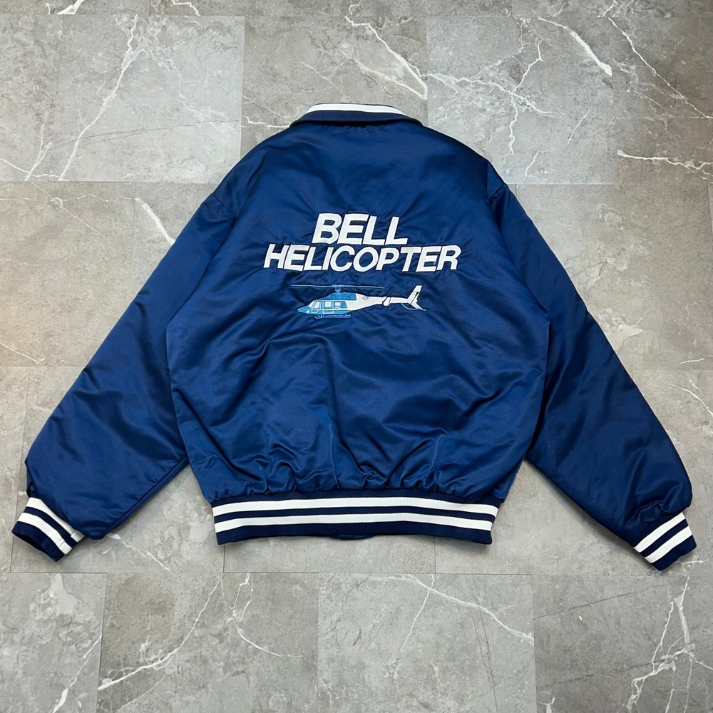 Vintage Bell Helicopter Satin Bomber Jacket Mens Medium Diamond Quilted Coat